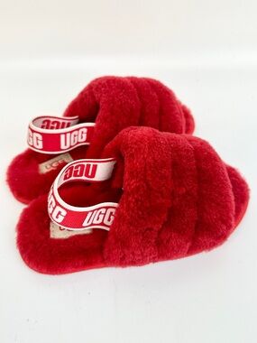 UGG Fluff Yeah Slides Red Toddler Size 9